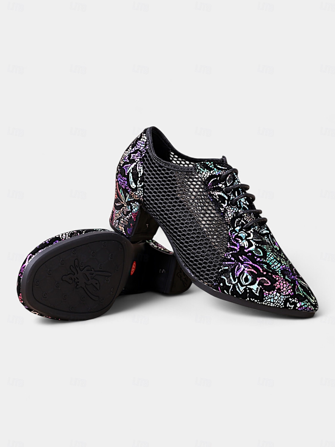 chaussures de danse à lacets en cuir noir pour femmes avec empiècements en maille et broderie florale, chaussures légères pour la danse de salon, latine et jazz de 2025 ? $46.99 –P5