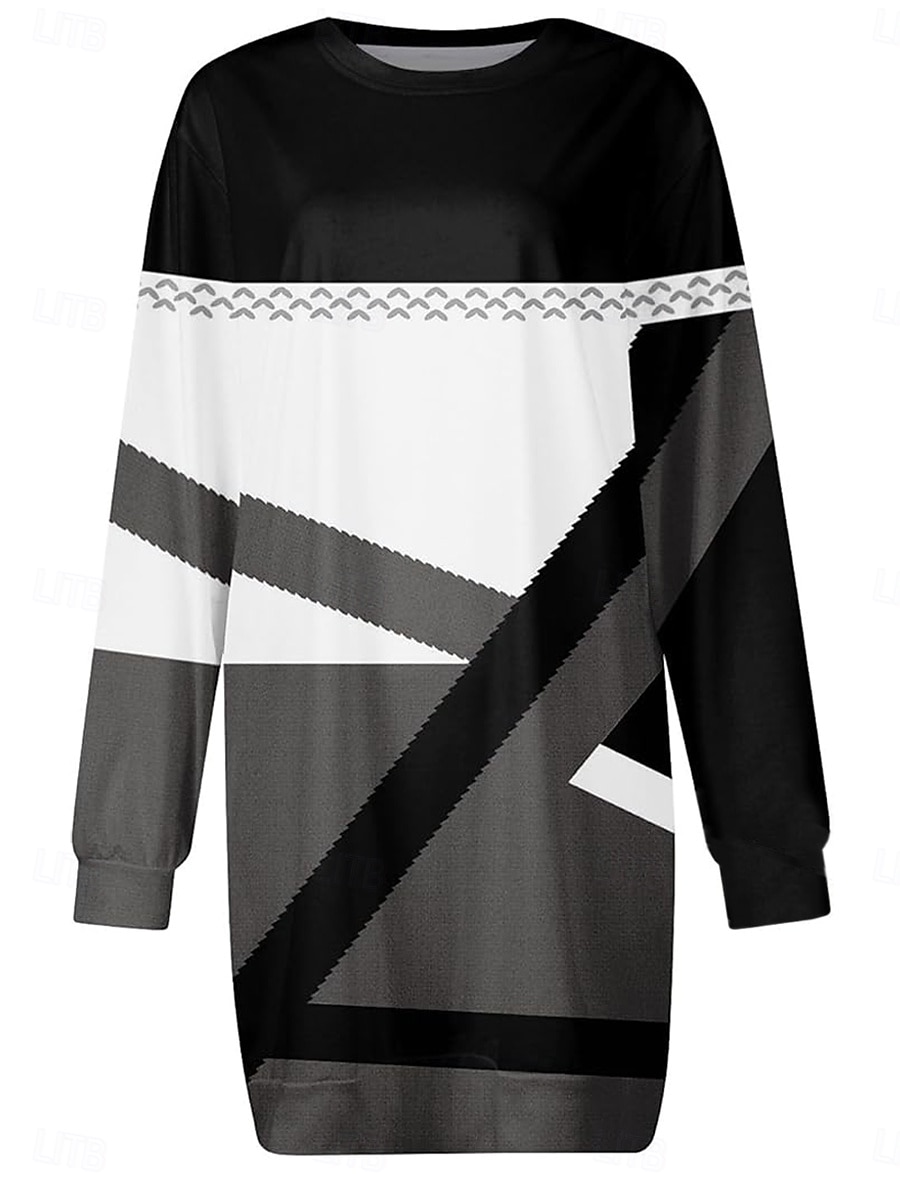Dam Mini klänning Sweatshirt klänning Vardagsklänning Vinterklänning Miniklänning Ledigt Arbete Gata Ledigt Normal Geometrisk Rund hals Svart Höst Vinter 2025 - Kč669 –P2