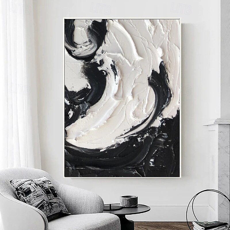 dipinto a mano bianco nero con texture pittura oversize 3d fatto a mano arte murale geometrica astratta grande dipinto minimalista bianco nero con texture per soggiorno camera da letto decorazione del 2025 a $125.99 –P5
