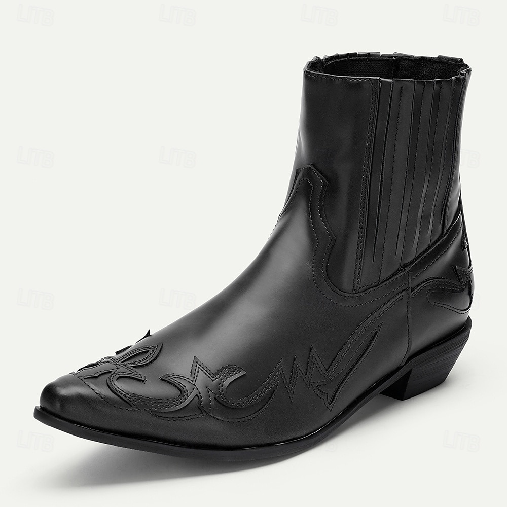 brązowe i niebieskie kowbojskie buty męskie w stylu western – haftowany wzór ze sztucznej skóry do noszenia na co dzień i w stylu rustykalnym 2025 - $59.99 –P2