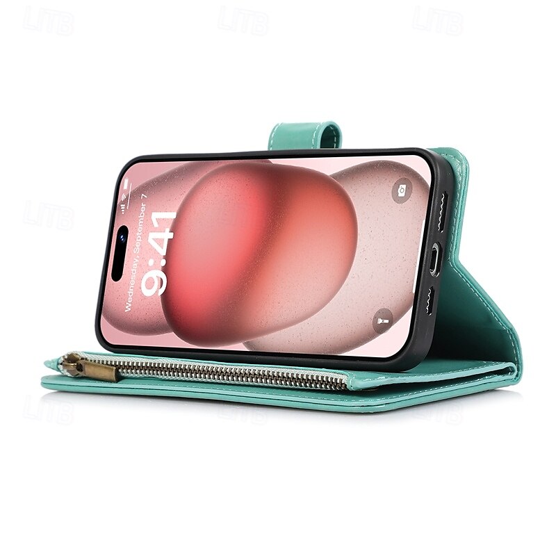 Phone Case For iPhone 16 Pro Max Plus iPhone 15 Pro Max Plus iPhone 14 13 12 11 Pro Max Mini SE X XR XS Max 8 7 Plus Back Cover with Stand Holder Zipper with Wrist Strap Retro TPU PU Leather 2025 - $17.99 –P8