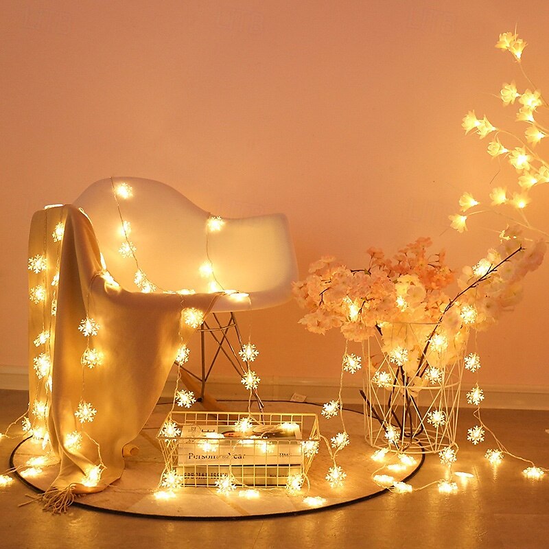 decor de Crăciun lumini fulgi de zăpadă zână șir lumini baterie/alimentat prin usb 10/20/40 led Crăciun Anul Nou petrecere vacanță acasă grădină balcon decor copac 2025 - $7.99 –P8