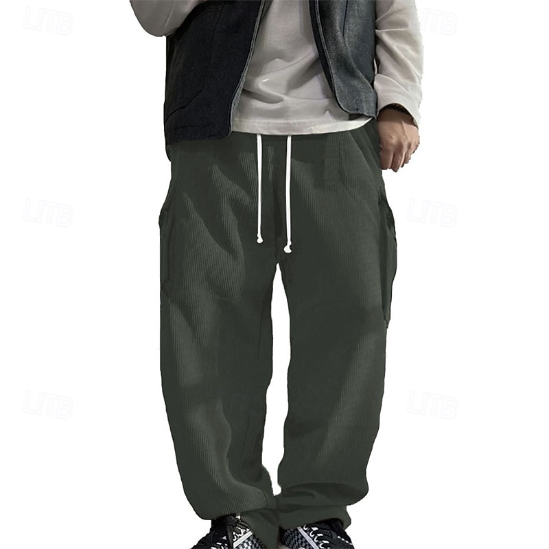 Men's Cargo Pants Corduroy Pants Trousers Straight Leg Sweatpants Elastic Waist Drawstring Multi Pocket Plain Wearable Outdoor Daily Camping & Hiking Fashion Classic Black Army Green 2026 - $28.99 –P6