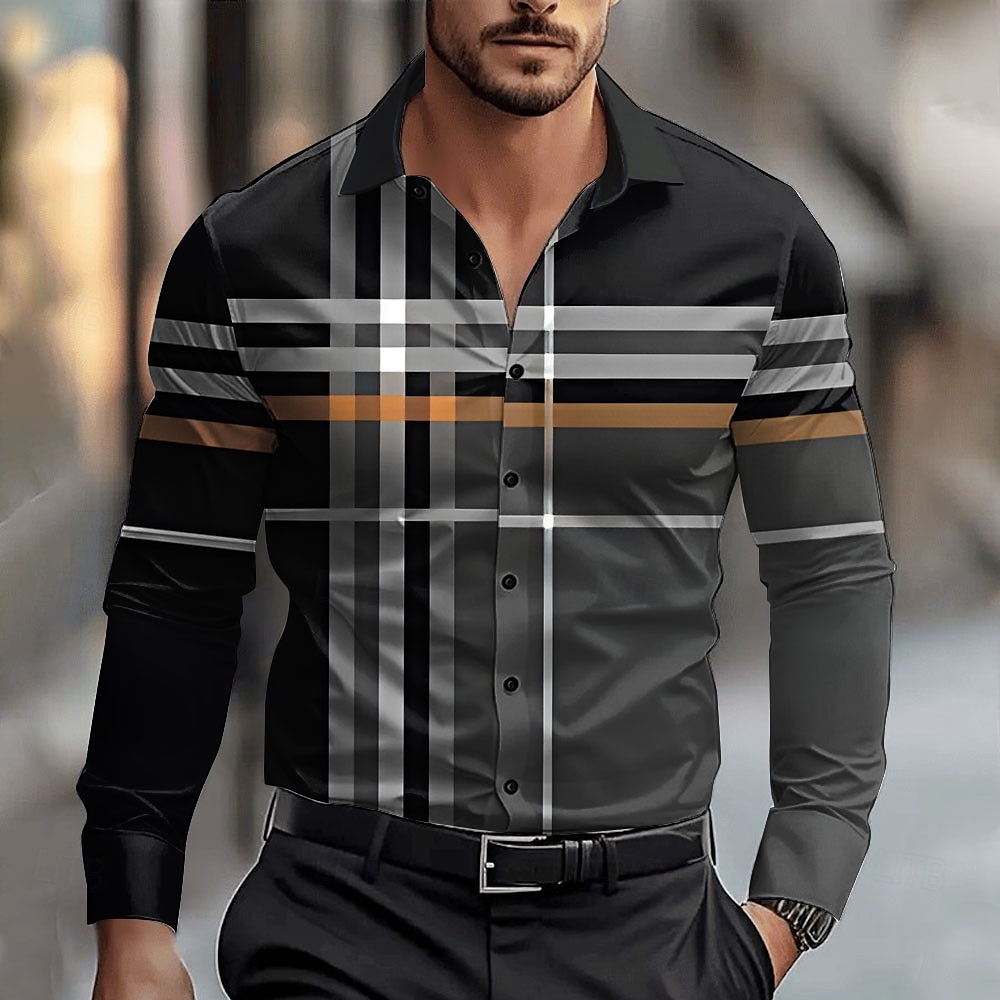 Men's Dress Shirt Button Up Shirt Geometric Pattern Business Daily Black Long Sleeve Shirt Collar Fall Winter Clothing Apparel Button Up 2025 - $26.99 –P1