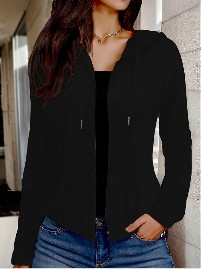 sweat à capuche femme élégant mode uni travail quotidien décontracté à capuche manches longues noir blanc automne hiver de 2025 ? $29.99 –P4