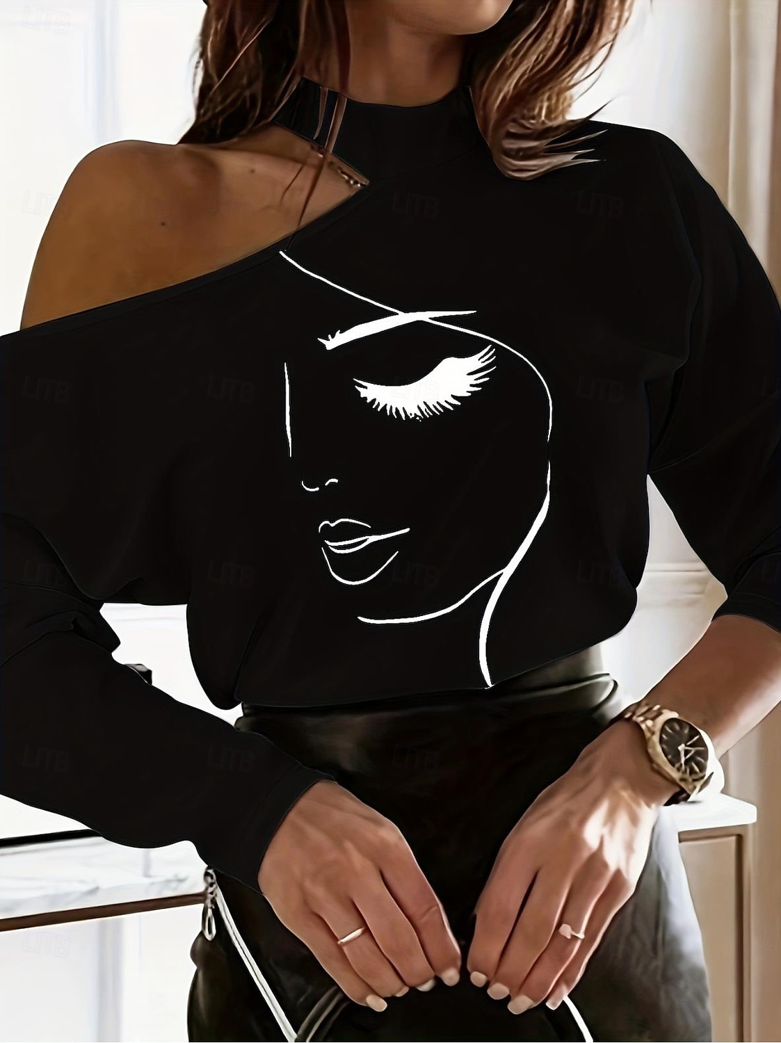 Damen Tunika Vintage Langarm Asymmetrisch Neujahr Schwarz Weiß Frühling Herbst Winter 2025 - $25.99 –P3