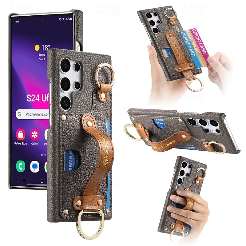 telefon Kılıf Na S24 Ultra S24 Plus S24 S23 S23 Ultra S23 Plus S22 S22 Ultra S22 Plus S21 Ultra Osłona tylna Z podpórką z paskiem na nadgarstek Gniazdo karty Retro TPU Skóra PU 2025 - $18.99 –P1