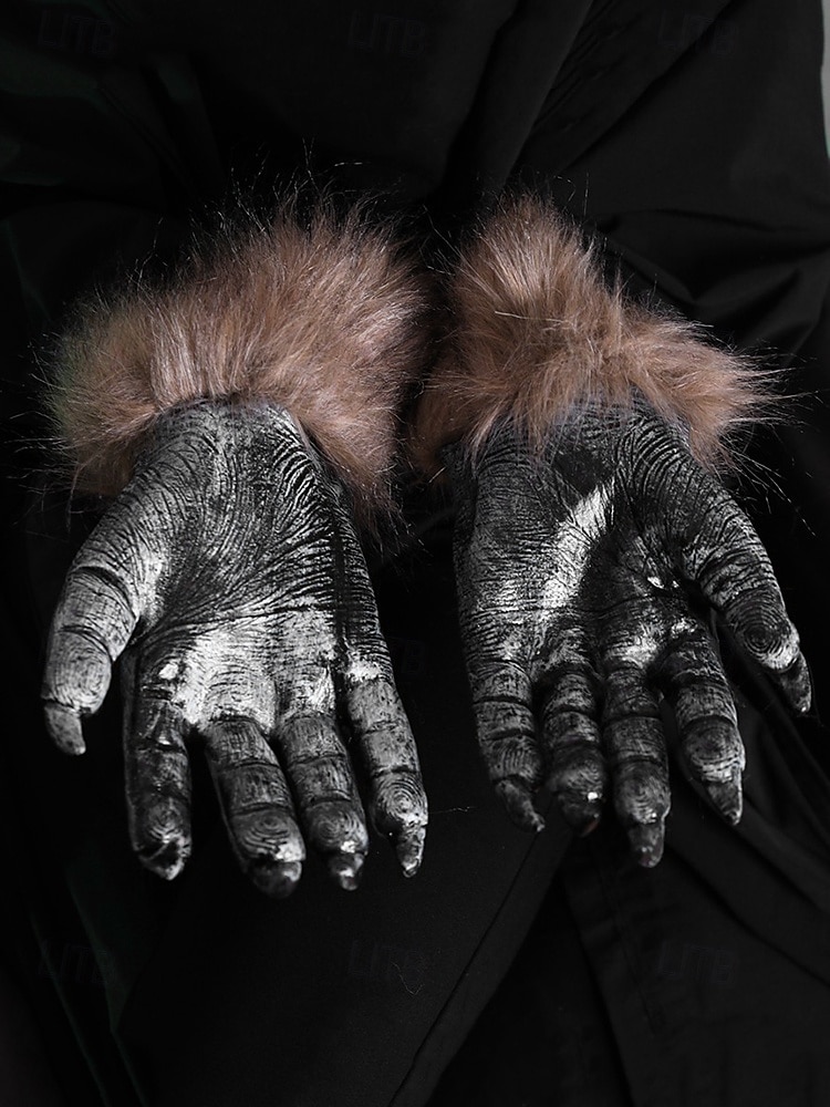 realistische Werwolf-Klauenhandschuhe mit Kunstfellbündchen – schauriges Halloween-Kostümzubehör für Cosplay und Horror-Events 2025 - $11.99 –P1