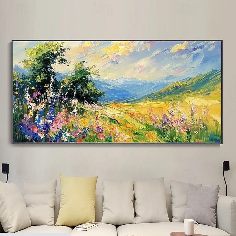 velké ručně malované olejomalba barvitý kytkou západ slunce záře krajina zídky umění horský obývák zeď domácí výzdoba no frame 2026 - $87.99 –P7