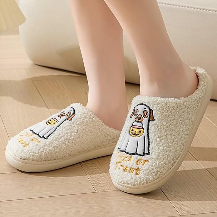 pantofole per cani con zucca dei cartoni animati di Halloween più pantofole in cotone antiscivolo spesso di velluto per interni&amp;calzature comode per coppie all'aperto del 2025 a $16.99 –P3
