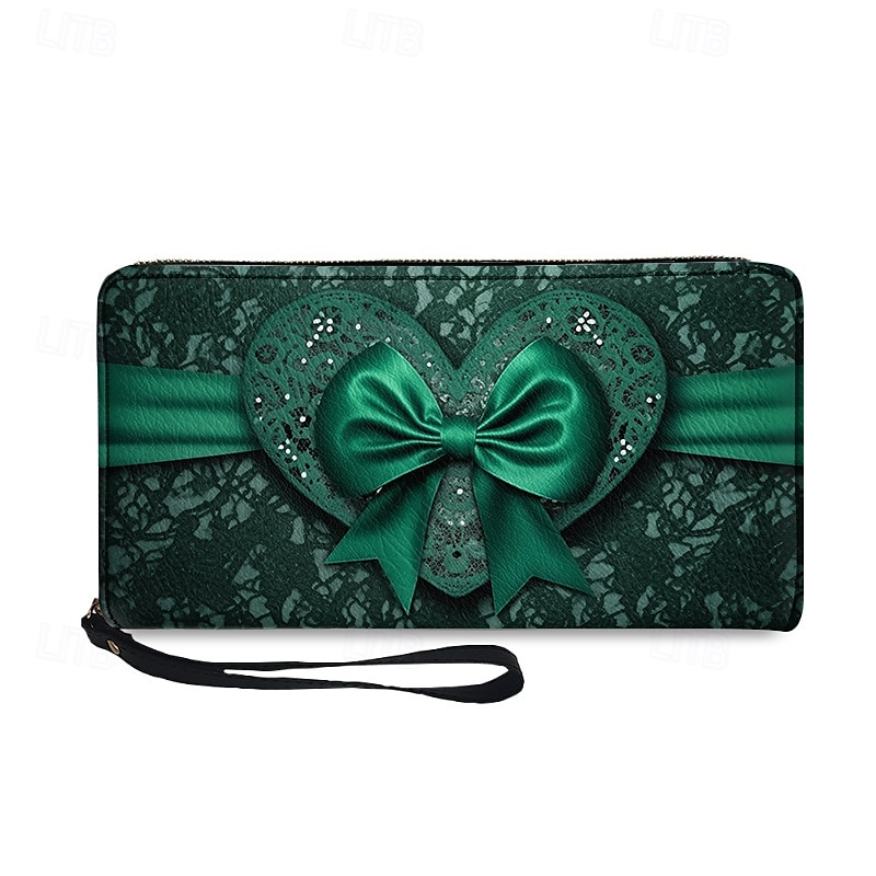 Grünes Reißverschlussportemonnaie für Damen mit Schleife und Spitze und Handschlaufe – stilvolle Clutch für Abendveranstaltungen, Partys und formelle Anlässe 2025 - $19.99 –P2