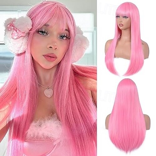 parrucca con frangia per donna parrucca lunga e liscia parrucca sintetica resistente al calore per ragazze uso quotidiano parrucca per feste di halloween cosplay del 2025 a $19.99 –P4