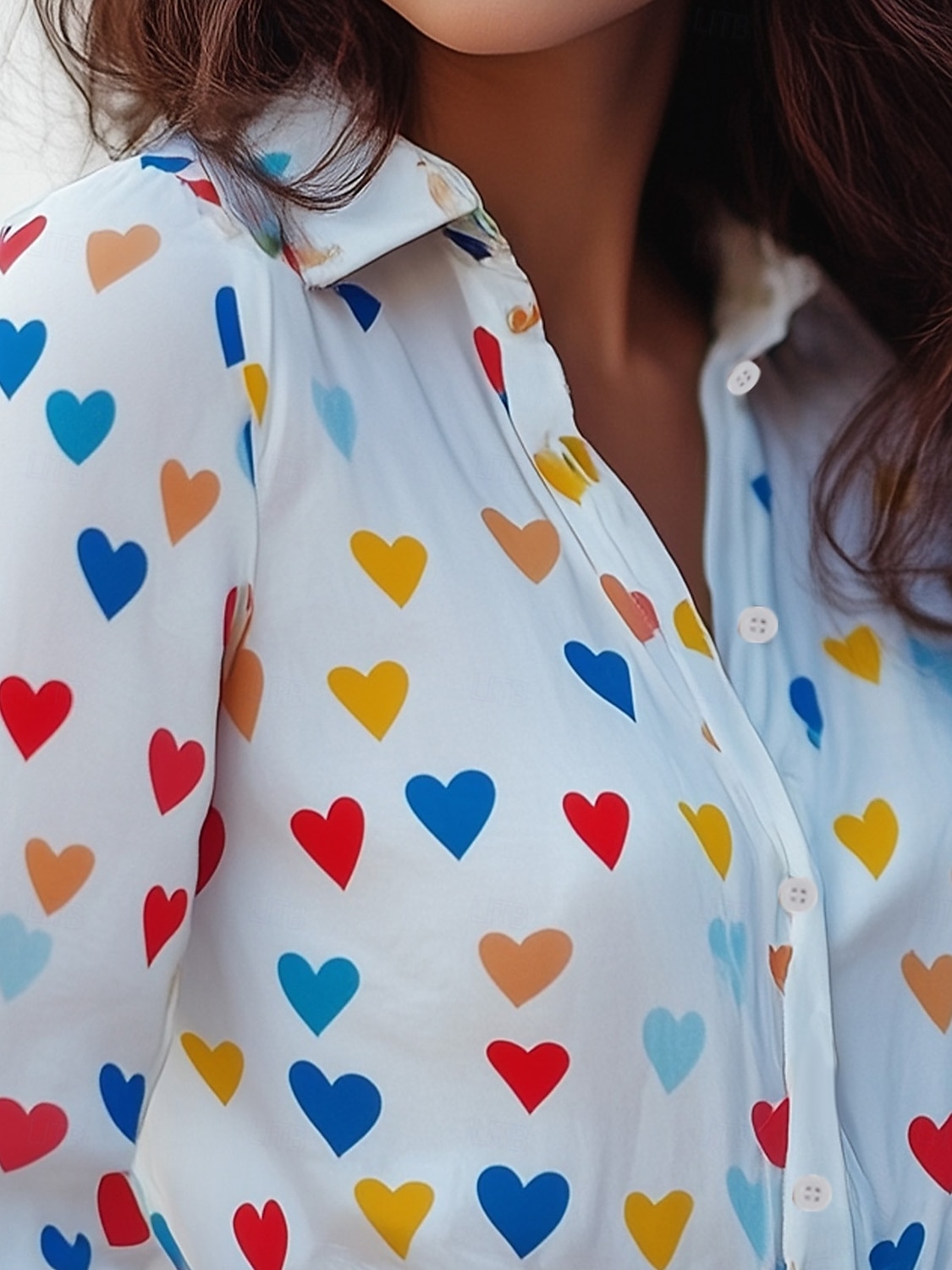 Women's Shirt Casual Polka Dot Heart Long Sleeve Button Up Black Spring Fall 2025 - $32.99 –P3
