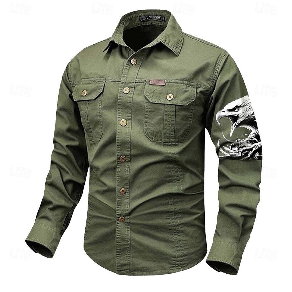 Hombre Águila Camisas de trabajo camisa occidental Camisa cargo Manga Larga Casual Táctico Deporte Noche Invierno Primavera & Otoño Cuello Vuelto Estampado Gris oscuro Negro Blanco Verde Ejército Rojo 2025 - $27.99 –P3