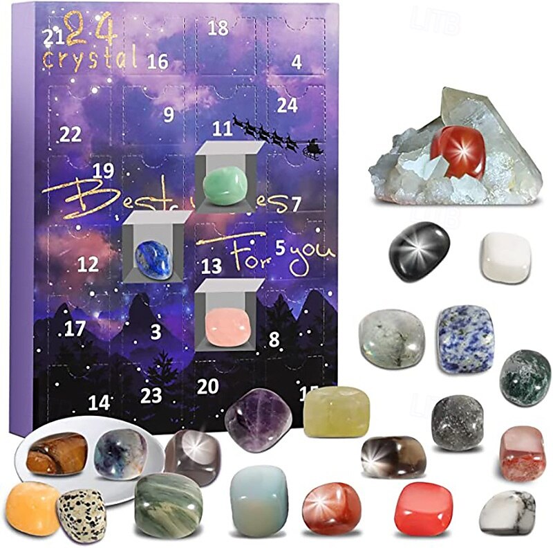 1 bucată calendar de advent cu pietre prețioase de Crăciun, 24 de pietre prețioase de cristal naturale, pietre prețioase de deschis în fiecare zi pentru colecția de învățare, calendar de advent de 2025 - $28.99 –P7