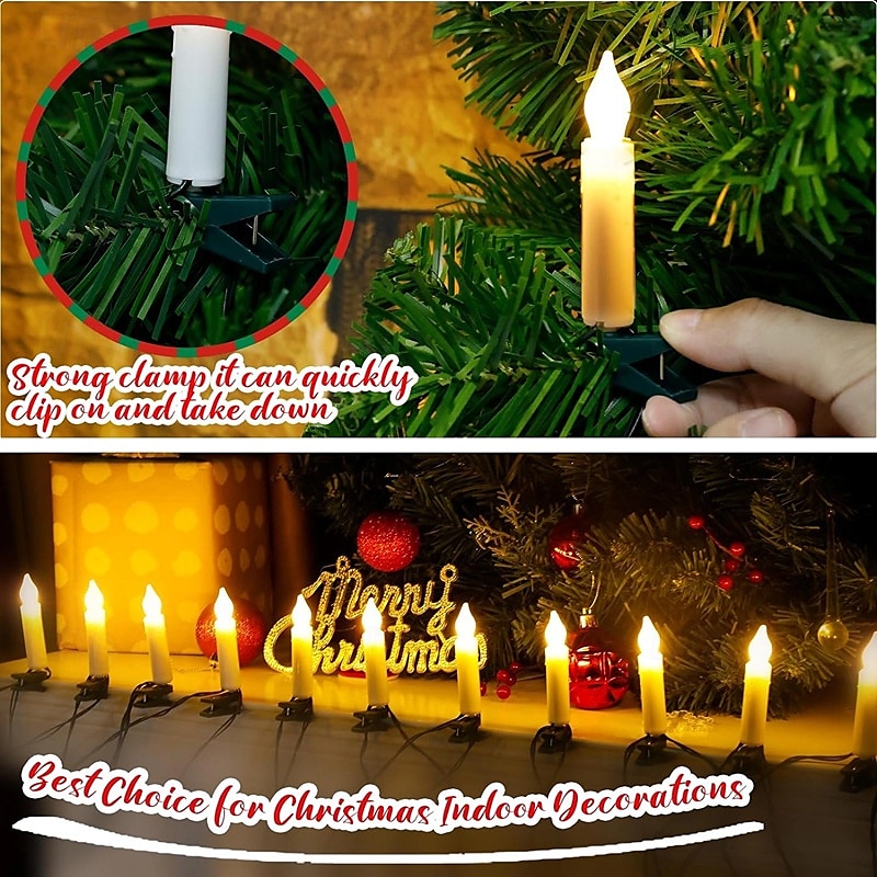 Festive LED Candle Light String Warm White Battery-Powered Clip-On For Easy Hanging Perfect For Christmas Tree & Holiday Decor 2025 - $14.49 –P4