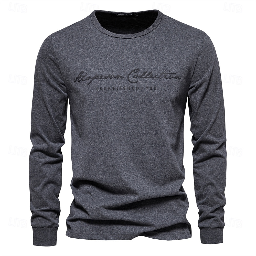 100% Cotton Long Sleeve Men's T-shirt Solid Color Letter Print Casual T shirts for Men New Spring Tops Tee Men Clothing 2025 - $25.99 –P1