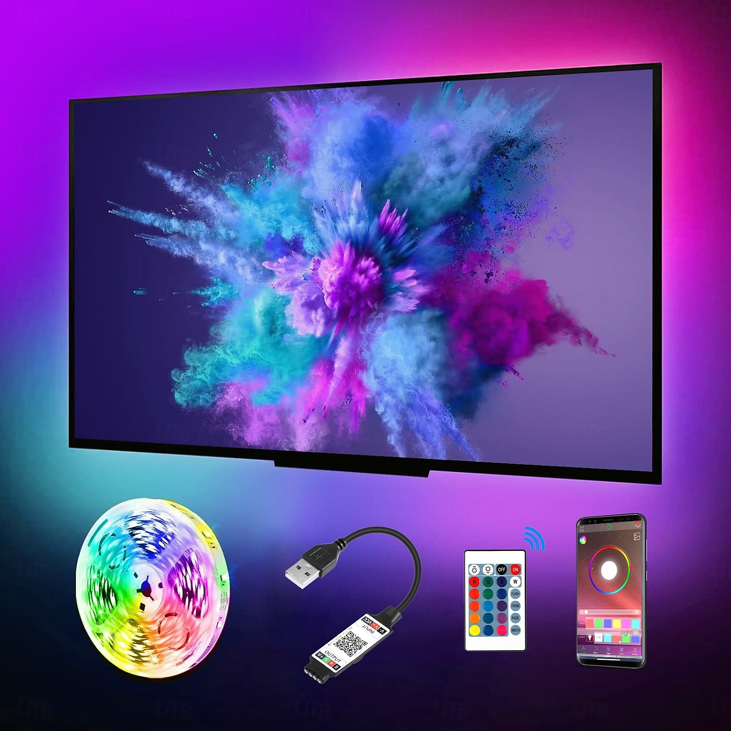 TV Led Lights Strip App Intelligent Control Bluetooth Mesh Smart Waterproof 5050 RGB SMD with IR 24 Key Controller USB Port DC5V 2025 - $16.49 –P10