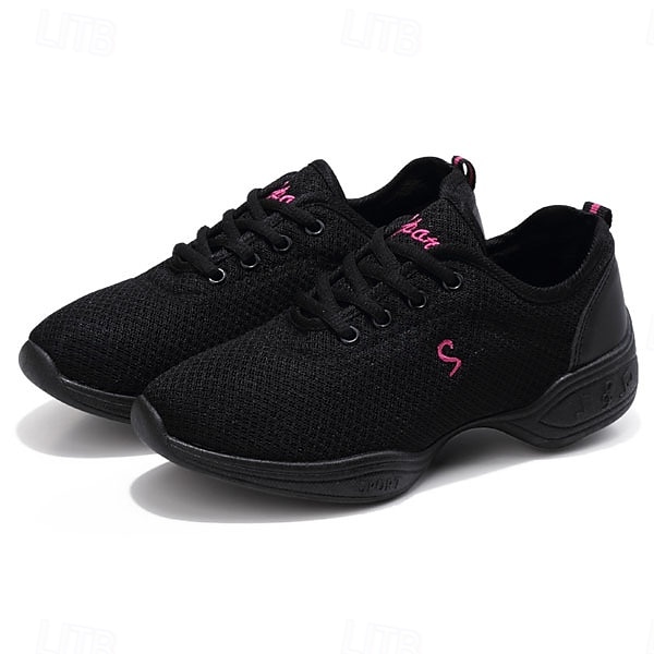 Schwarze Mesh-Tanz-Sneakers für Damen mit Schnürung | atmungsaktive, leichte Jazzschuhe für Fitness, Tanzkurse und Zumba 2025 - $42.99 –P1