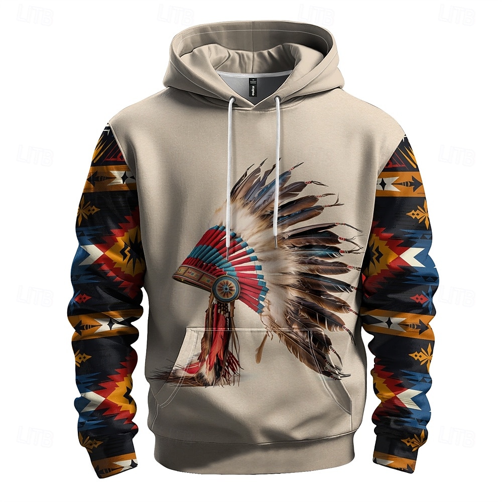 Herren Grafik Blumenmuster Indianer Kapuzensweatshirt Kapuzenshirts Pullover Urlaub Täglich Klassisch Lässig Langarm Mit Kapuze Urlaub Sport im Freien Ausgehen Streetwear Hellbraun Drucken Winter 2026 - $31.99 –P1