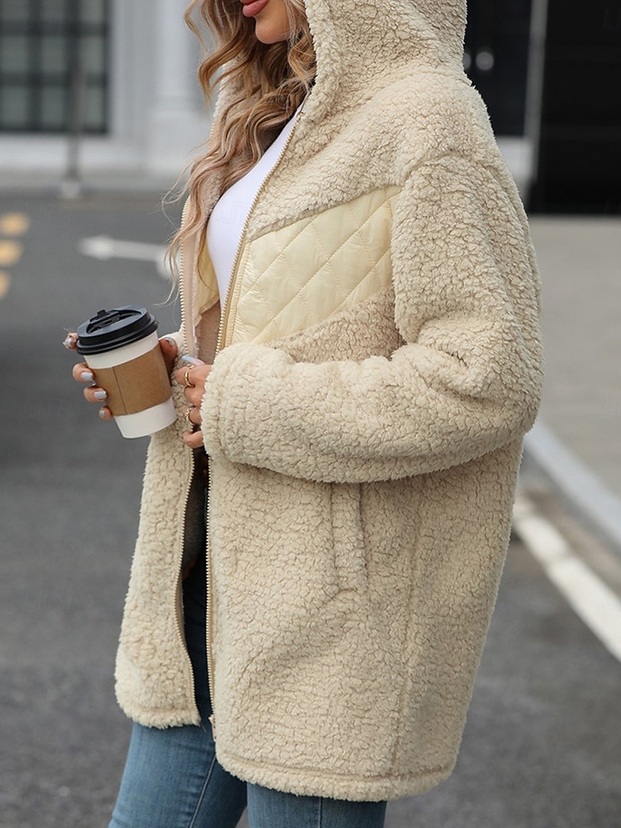 Damen Fleecejacke Teddy-Mantel Hoodie Jacke warm halten Atmungsaktiv Zip Tasche Innenfutter aus Fleece Brautkleider schlicht Glatt Urlaub Strasse Freizeitskleidung Ausgehen Reisverschluss Standard 2025 - $38.99 –P4
