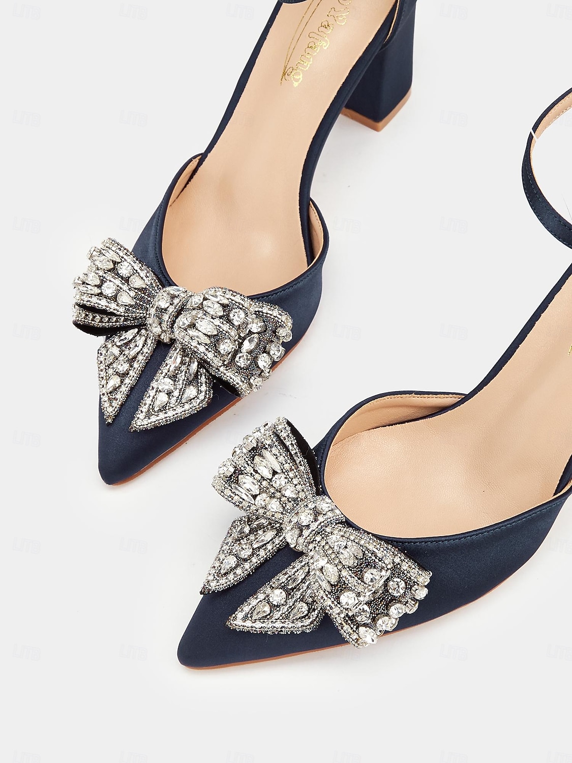 Damen Pumps aus Satin mit Blockabsatz und Strass-Schleife – elegante formelle Pumps für Hochzeiten und besondere Anlässe 2025 - $59.99 –P5