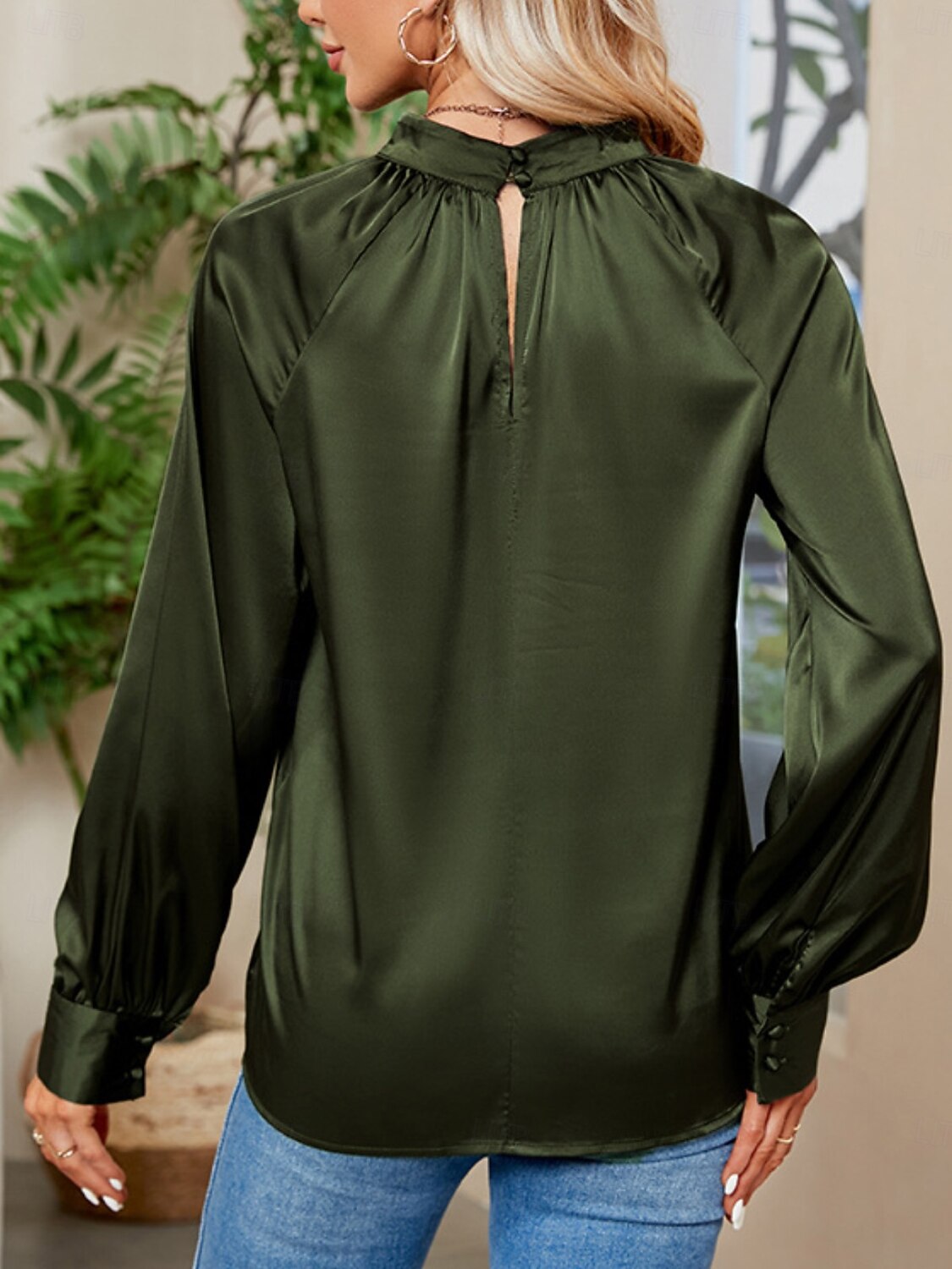 Per donna Camicia Elegant Elegante Raso/Satin Tinta unica Signore Elegante Manica Lunga Scollo a V Top Regolari Feste Lavoro Nodo attorcigliato Nero Bianco Verde Cachi Autunno Inverno del 2025 a $34.99 –P2