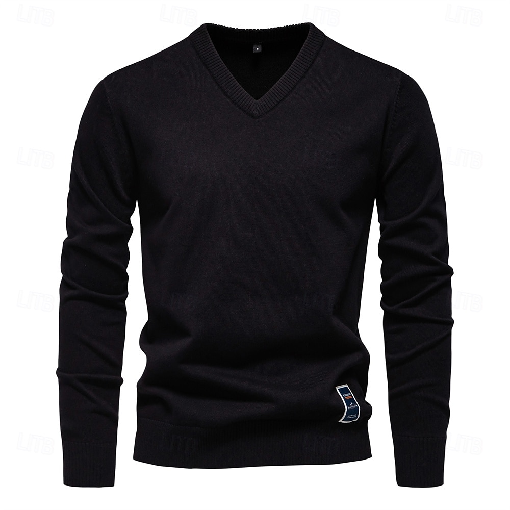 Mens V-neck Solid Cotton Pullover Sweaters Long Sleeve Casual Social Knitted Sweaters for Men 2025 - $32.99 –P6