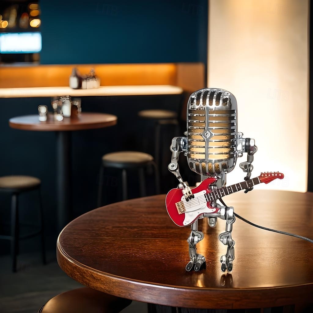 USB Wrought Iron Retro Desk Lamp, Robot Microphone Playing Guitar Decoration 2025 - $18.99 –P17