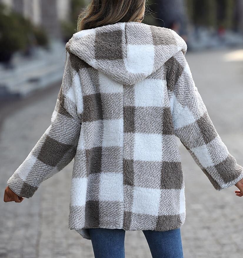 Women's Coat Trench Coat Daily Wear Vacation Fall Winter Regular Coat Regular Fit Warm Breathable Casual Street Style Jacket Long Sleeve Color Block Fur Collar Grey 2025 - $41.99 –P2