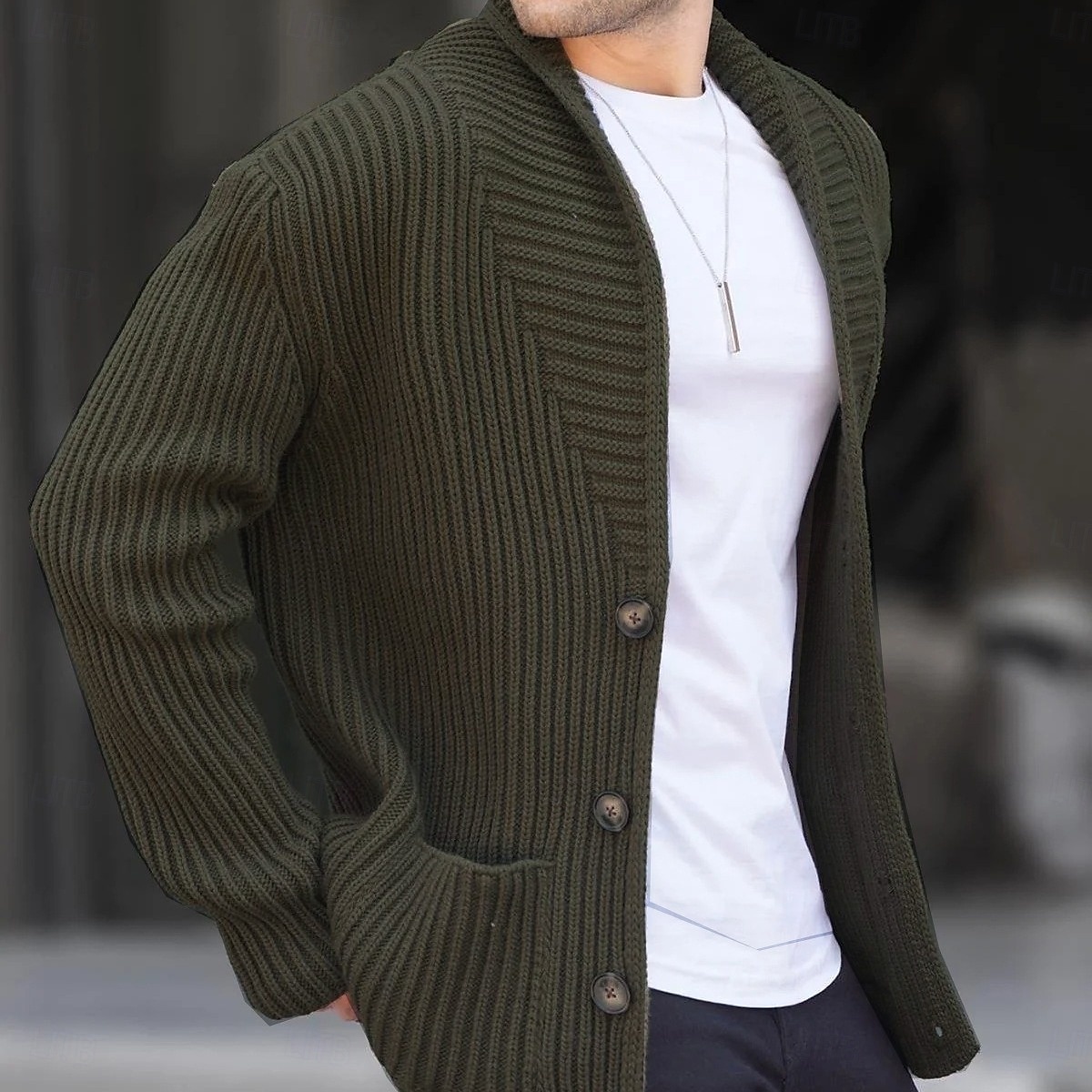 Herren Strickjacke Strickpullover Gerippt Stricken Standard Knopf hoch Seitentaschen Feste Farbe Kargen Modisch Klassisch Freizeitskleidung Verabredung Bekleidung Herbst Winter Schwarz Grün M L XL 2025 - $41.99 –P7