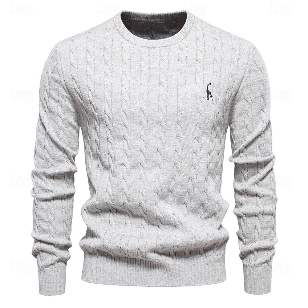 maglione da uomo in cotone con ricamo giraffa, girocollo, classico pullover lavorato a maglia con motivo a torsione per uomo del 2025 a $41.99 –P13