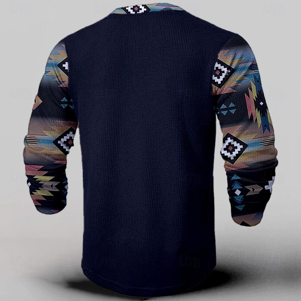 Pánské Nový rok Zkontrolovaný tisk Tričko Henley Dlouhý rukáv 3D tisk Na běžné nošení Párty ulice Ležérní Zima Jaro & podzim Námořnická modř Henley Tričko Henley 2025 - $23.99 –P2