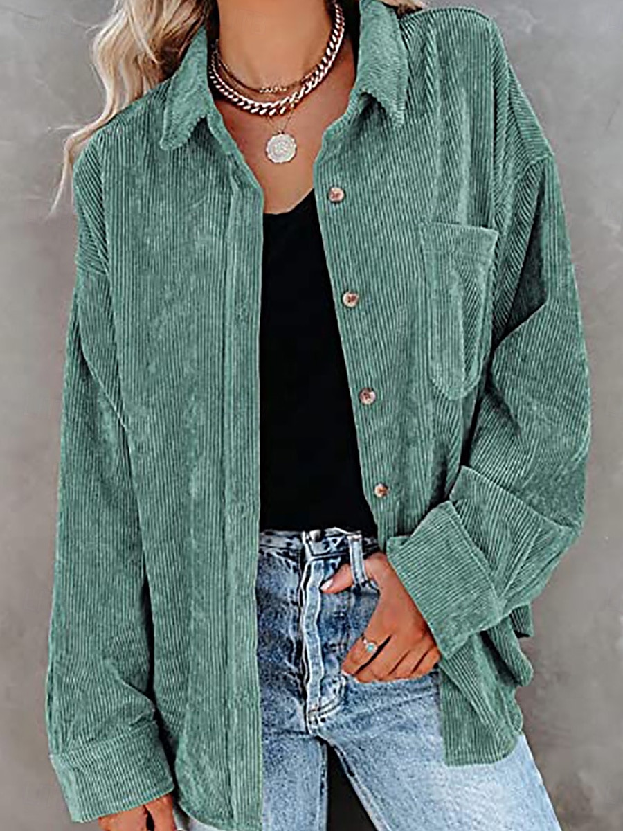 Women's Blouse Solid Color Casual Long Sleeve Shirt Collar Vacation Going out Pocket White Wine Orange Green Fall Winter 2025 - $24.99 –P5