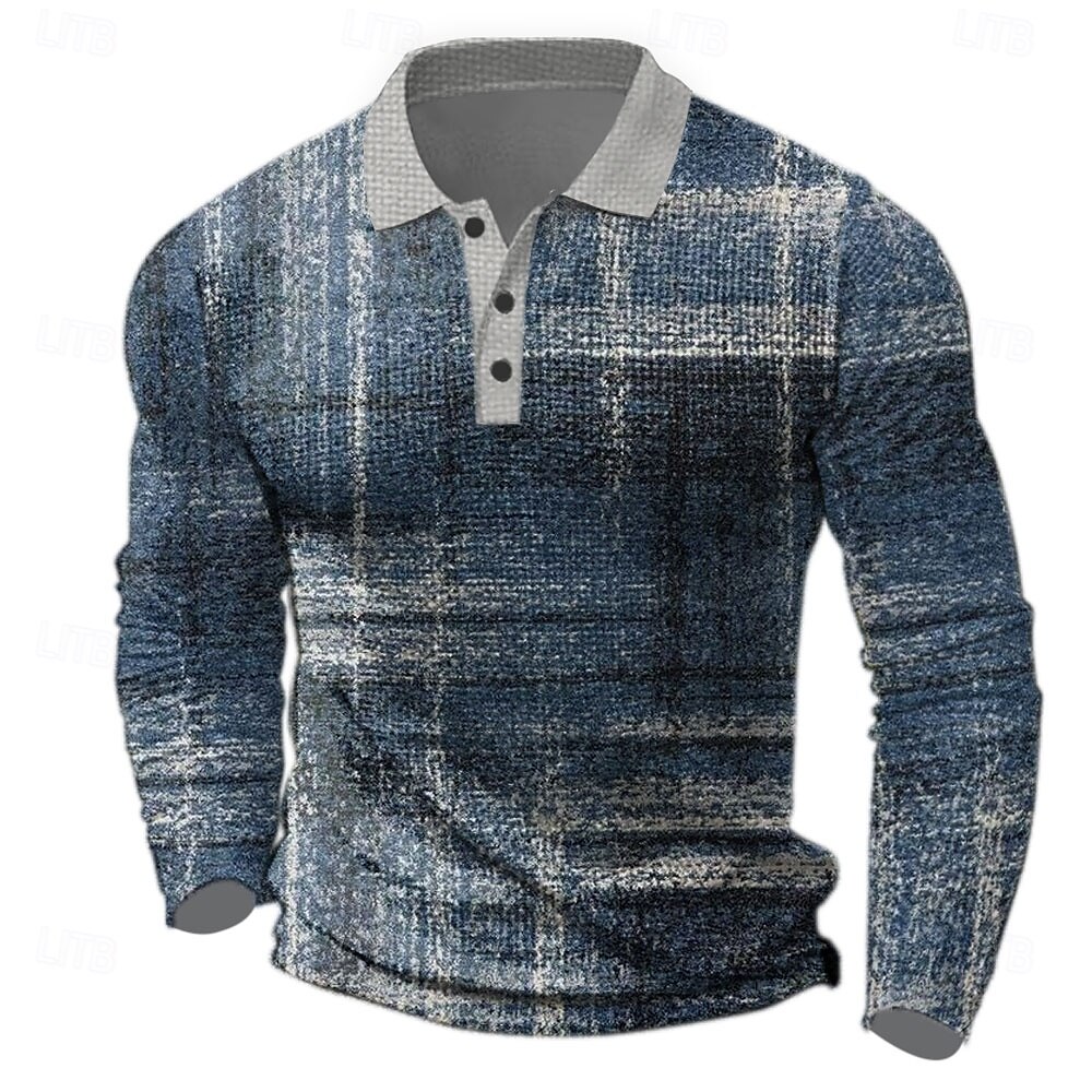 Men's Plaid Waffle Polo Shirts Golf Shirt Long Sleeve Polo Shirts Collared Shirts Vintage Casual Vacation Wear Formal Wear Festival Wear Buttons 3D Print Spring Fall Winter Blue 2025 - $23.99 –P1