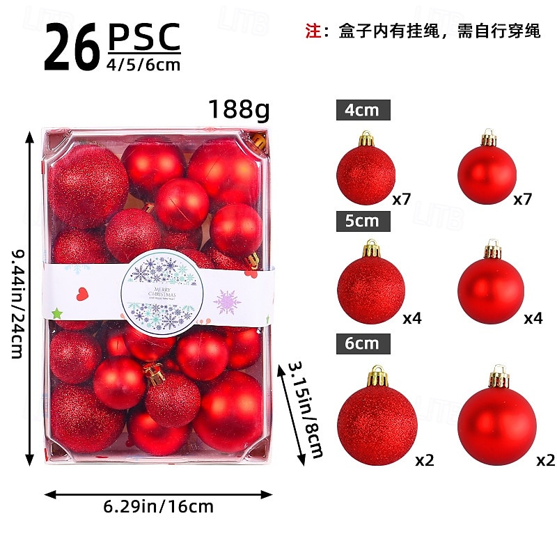 26 palline di Natale, decorazioni natalizie, palline infrangibili per albero di Natale da 4/5/6 cm, colorate decorazioni da appendere all'albero di Natale per la casa, le feste e l'esposizione in negozio del 2025 a $13.99 –P6