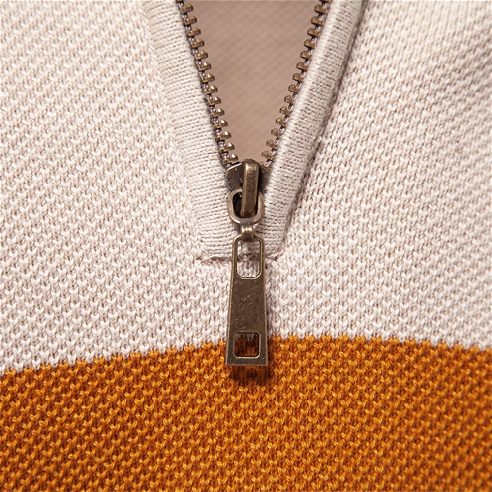 Marke hochwertige Baumwollpullover für Männer Reißverschluss Rollkragen Pullover Männer Herbst Winter gestreiften warmen Herren Polo-Pullover 2026 - $48.99 –P3