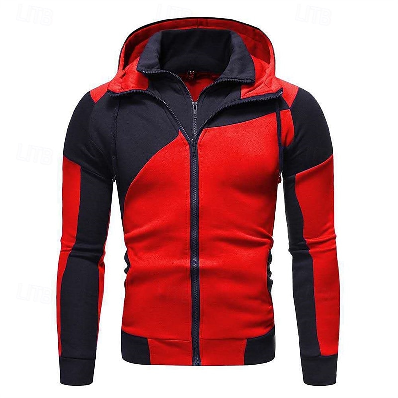 Herren Vollreißverschluss-Kapuzensweatshirt Reißverschluss Kapuzensweatshirt Fleece Kapuzensweatshirt Weiß Rote Blau Grau Mit Kapuze Farbblock Reißverschluss Patchwork Tasche Sport & Outdoor Täglich 2026 - $24.99 –P2