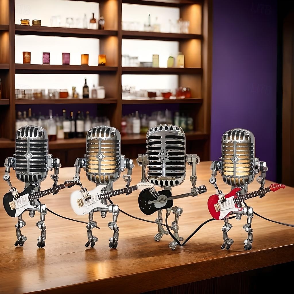 USB Wrought Iron Retro Desk Lamp, Robot Microphone Playing Guitar Decoration 2025 - $18.99 –P3