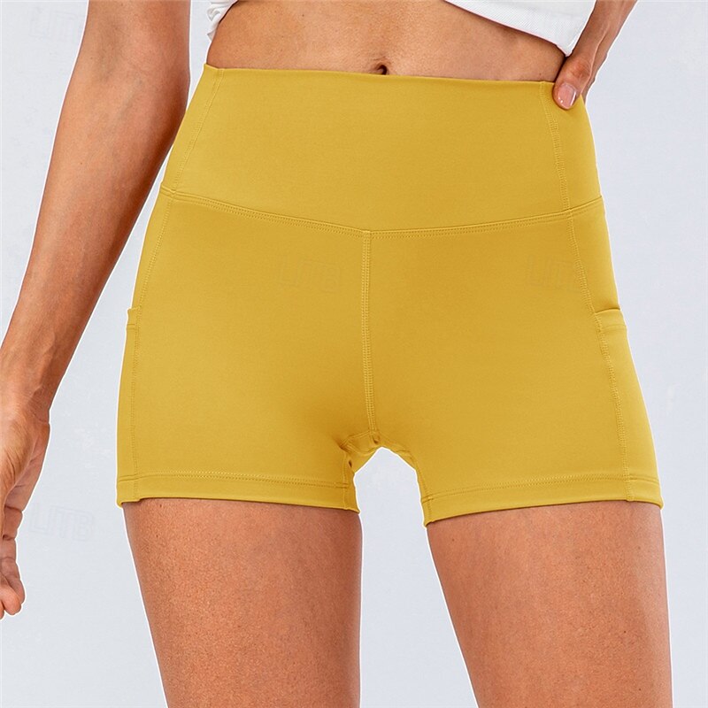 Women's Gym Shorts Yoga Shorts Workout Shorts with Phone Pocket High Waist Yoga Gym Workout Pilates Shorts Black White Yellow Sports Activewear Stretchy Slim 2025 - $17.99 –P6