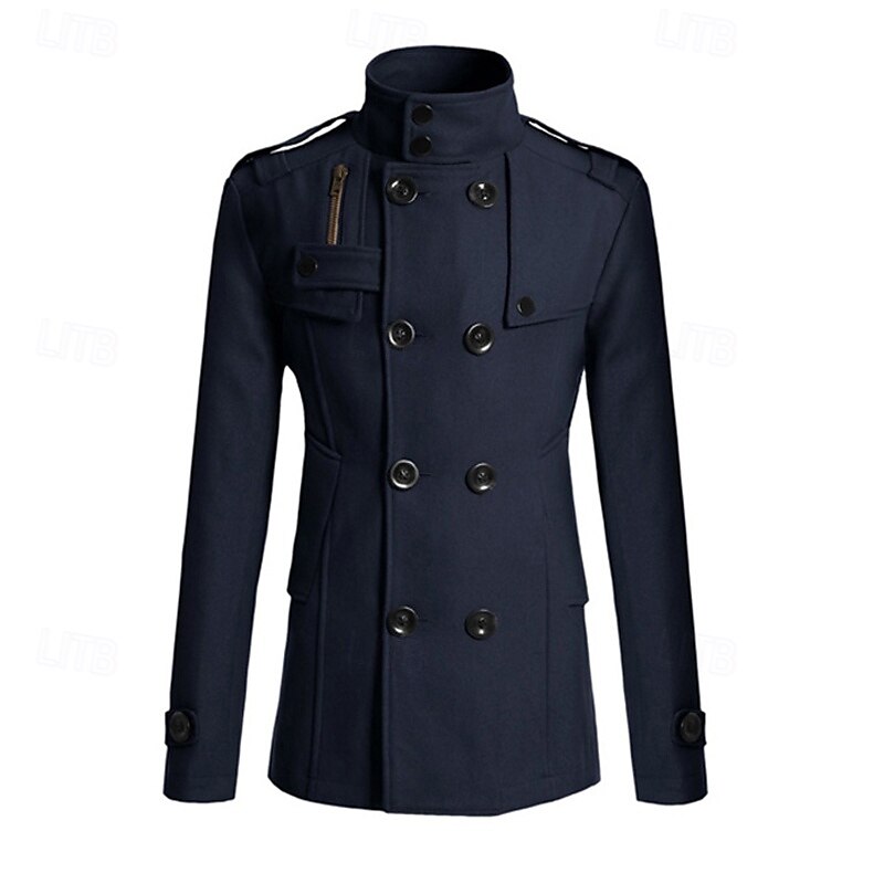 Pánské Polní kabát Peacoat Trenčkot Denní Dovolená Podzim zima Polyester Zahřívací Svrchní oděvy Oblečení Módní Klasické Bez vzoru Kapsy Stojáček Dvouřadé 2025 - $49.99 –P15