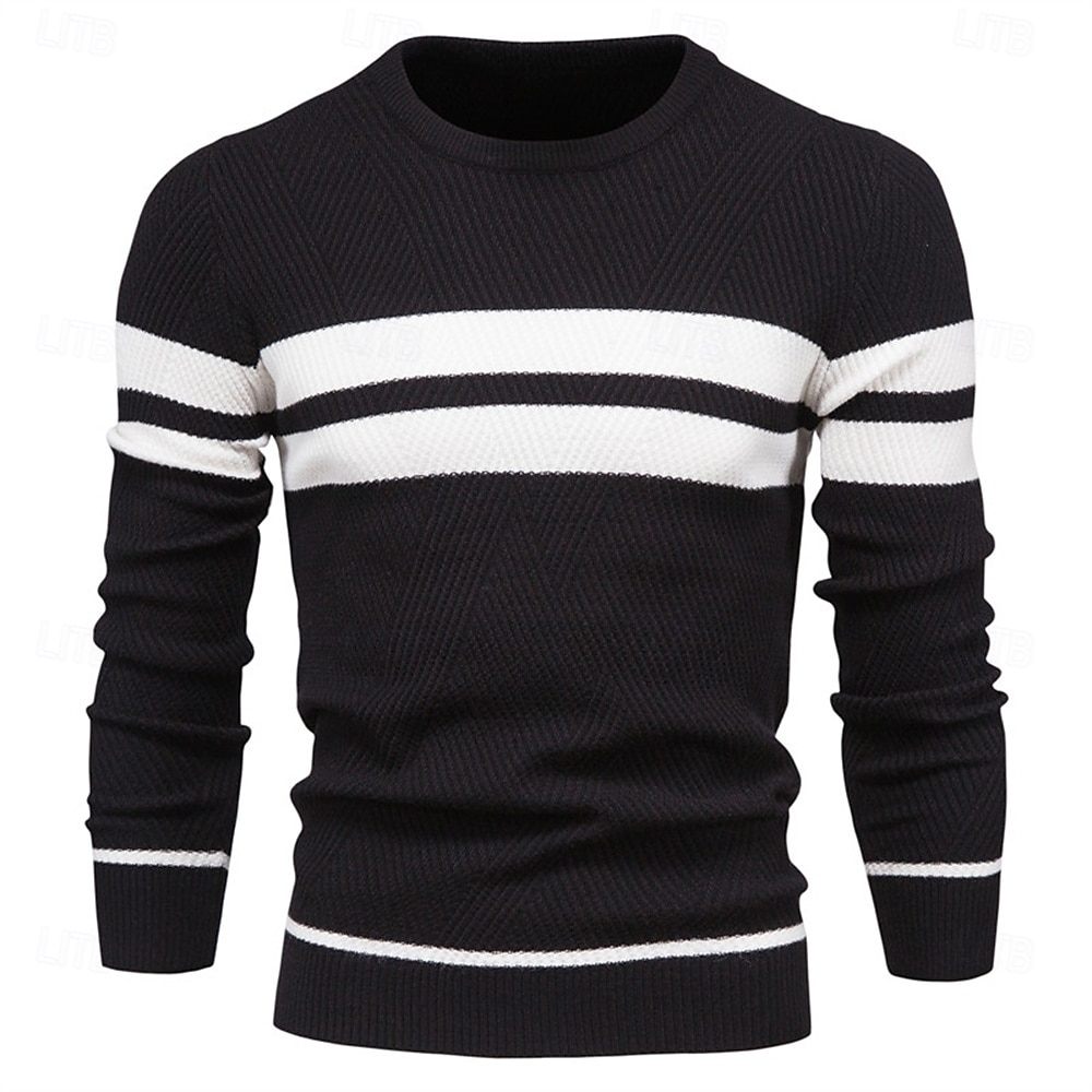 nieuwe herfsttrui herentrui o-hals patchwork lange mouw warme slanke truien heren casual mode trui herenkleding 2025 - $26.99 –P8