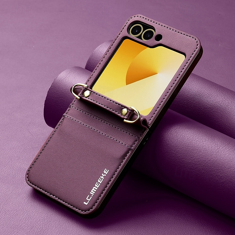 telefone Capinha Para Samsung Galaxy Z Flip 7 Z Virar 6 Z Flip 5 Z Flip 4 Z Flip 3 Capa traseira com cordão com pulseira Slot para cartão TPU Metal Couro PU de 2025 por $17.99 –P12