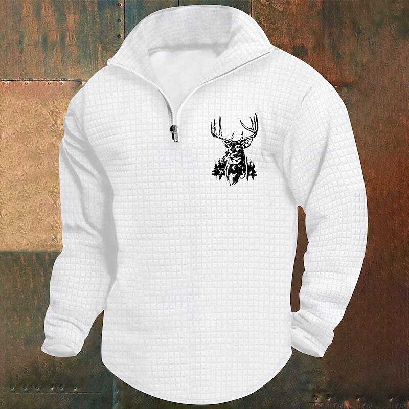 Homens Moletom Waffle Moletom Moletom com zíper Branco Vinho Verde Tropa Cáqui Cinza Claro Meio Zíper Gráfico Imprimir Imprimir Quarter Zip Natal Diário Feriado Outras estampas Roupa de rua Casual de 2025 por $22.99 –P6