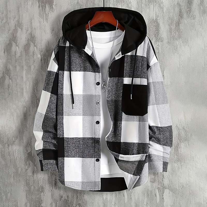Men's Shirt Flannel Shirt Overshirt Plaid Outdoor Street Black Pink Navy Blue Brown Long Sleeve Hooded Winter Spring &  Fall Clothing Apparel 2025 - $28.99 –P1