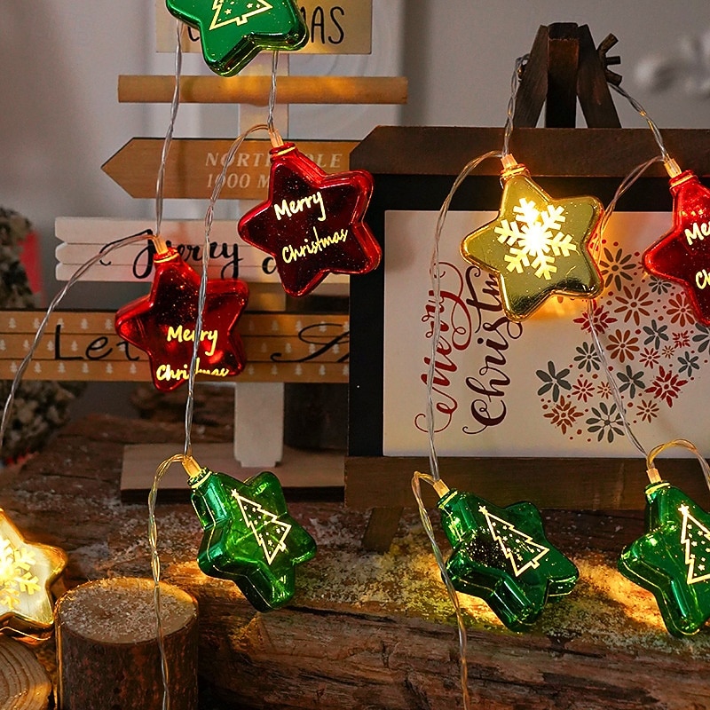 Guirnalda de luces LED de Navidad con forma de estrella, 1,5 m, 10 ledes, funciona con pilas, para árbol de Navidad, bolas redondas, para Navidad, Año Nuevo, bodas, fiestas, hogar, ventana, jardín, 2025 - $12.49 –P11