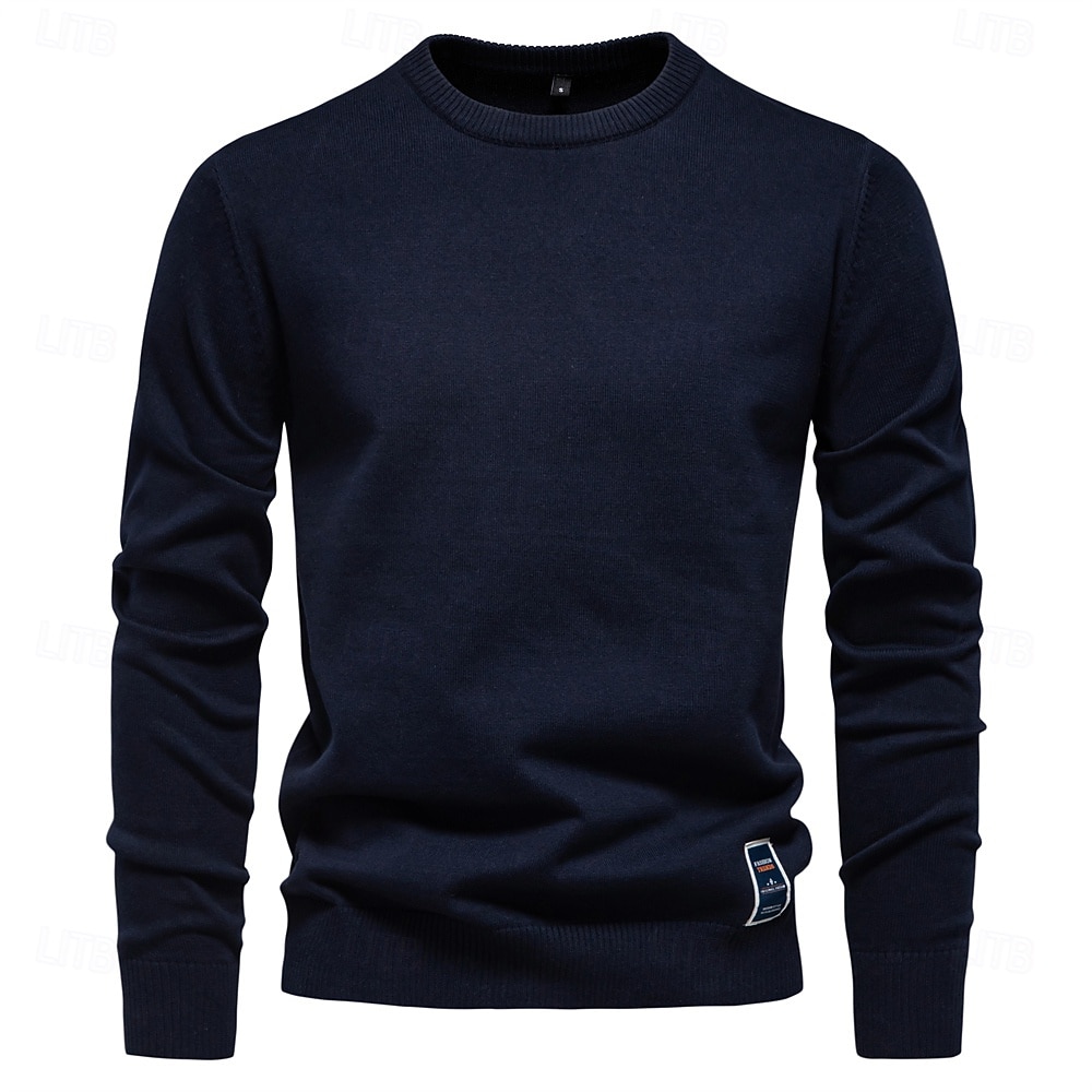 Herrenpullover aus einfarbiger Baumwolle mit Rundhalsausschnitt, lässiger, klassischer Pullover für Männer 2026 - $34.99 –P6