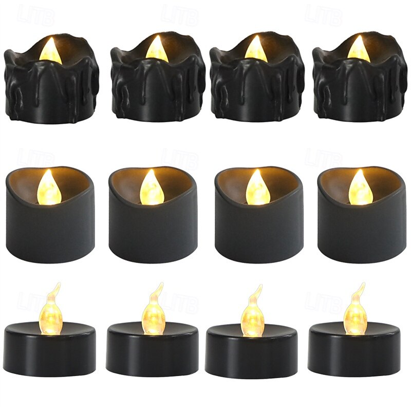 Black Flameless Teardrop Candle Lights Yellow Twinkle Tea Light Candle with Glitter Decoration Freestanding Plastic Round Single Wick for Various Room Types Valentine's Day  Halloween Christmas 2025 - $6.49 –P4
