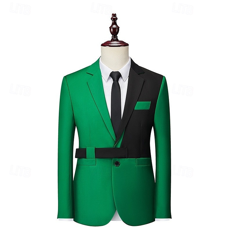 Veste blazer pour hommes mode soirée décontractée patchwork blanche/verte noire/blanche noire/verte ajustée à bouton simple de 2025 ? $54.99 –P6