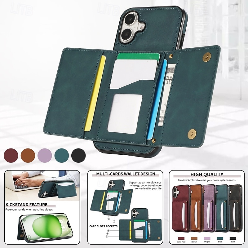 telefono Custodia Per iPhone 16 Pro Max Plus iPhone 15 Pro Max Plus iPhone 14 13 12 11 Pro Max Plus Mini SE Per retro Con supporto Slot per schede Resistente agli urti Retrò TPU pelle sintetica del 2025 a $18.99 –P2